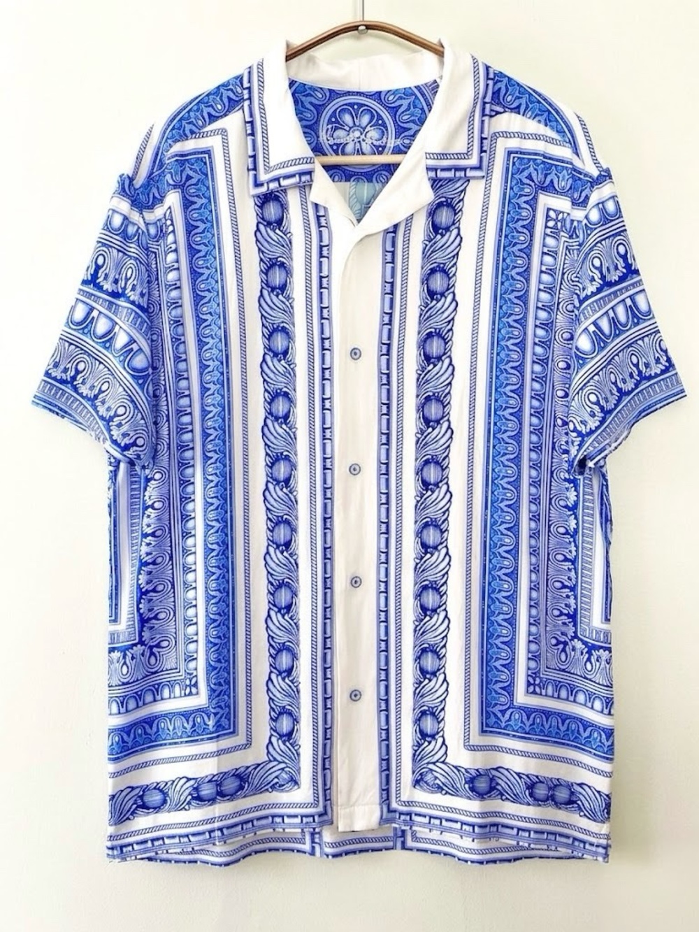 Robert Graham Blue White Patterned Camp Short-Sleeve Button-Down Shirt 3XL XXXL